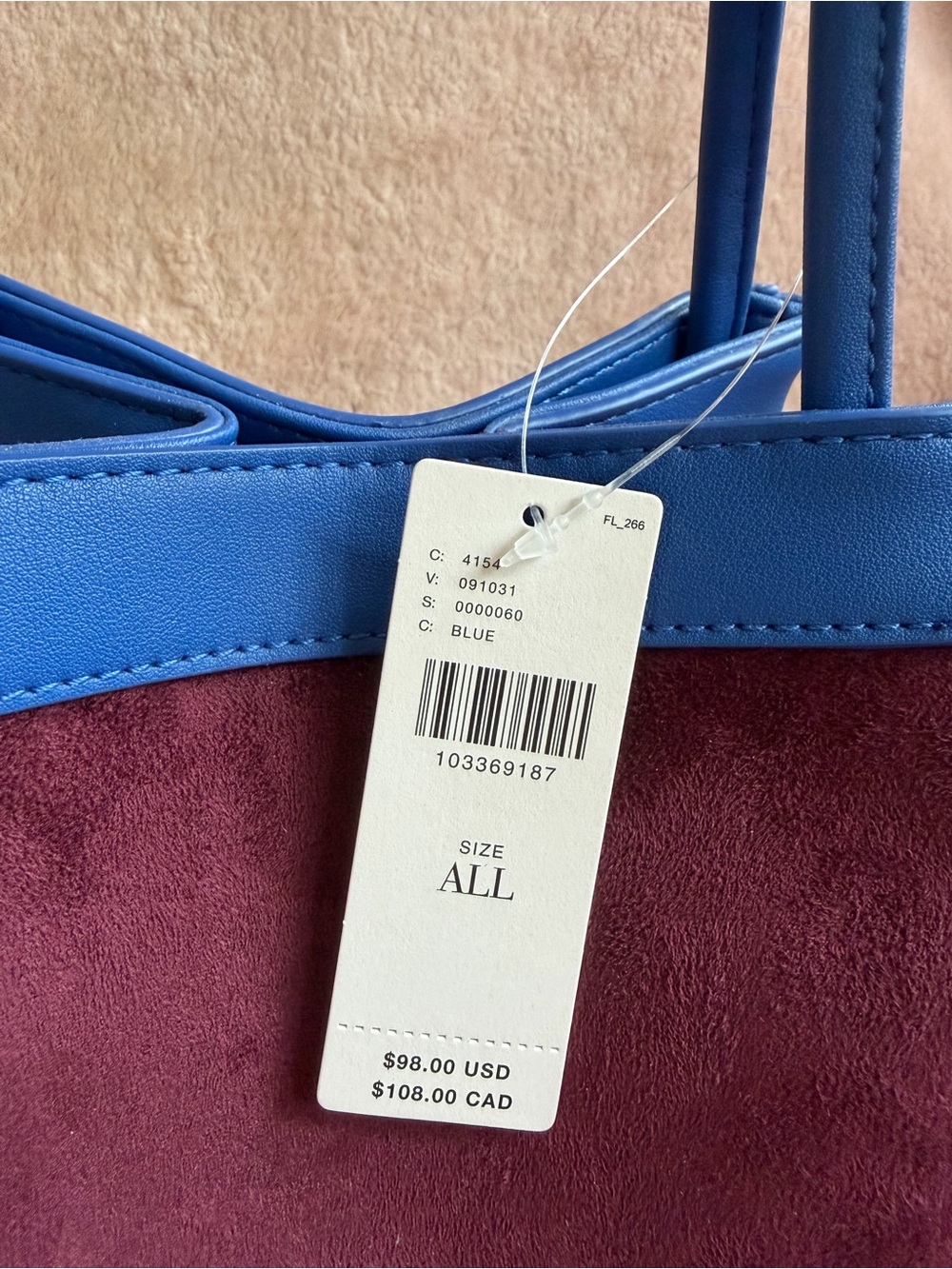 Anthropologie Blue Trim Burgundy Suede Handbag - Picture 9 of 9